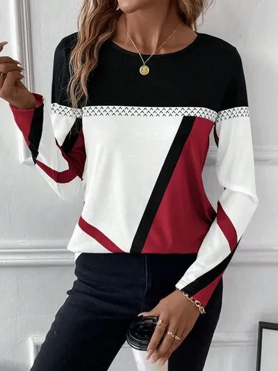 Bold Color Graphic Long Sleeve Top
