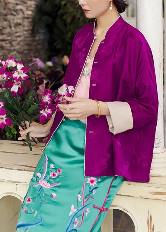 Boutique Colorblock button Stand Collar Wear on both sides Print silk coats Spring