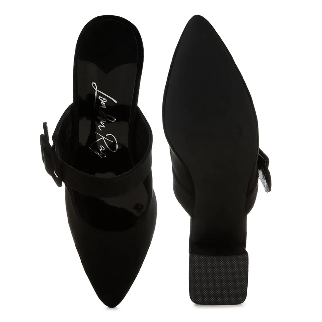 Buckle Strap Detail Microfiber Mules