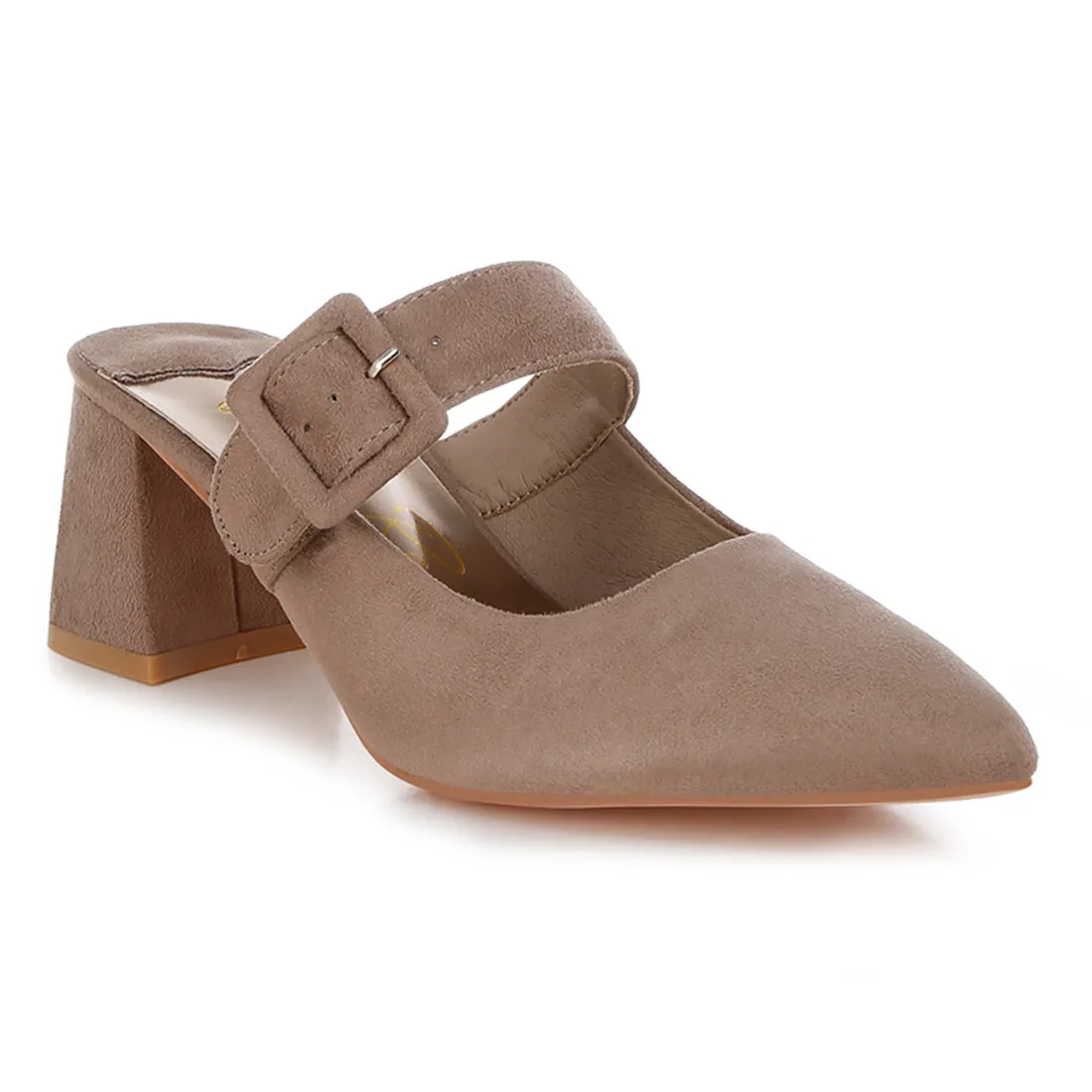 Buckle Strap Detail Microfiber Mules