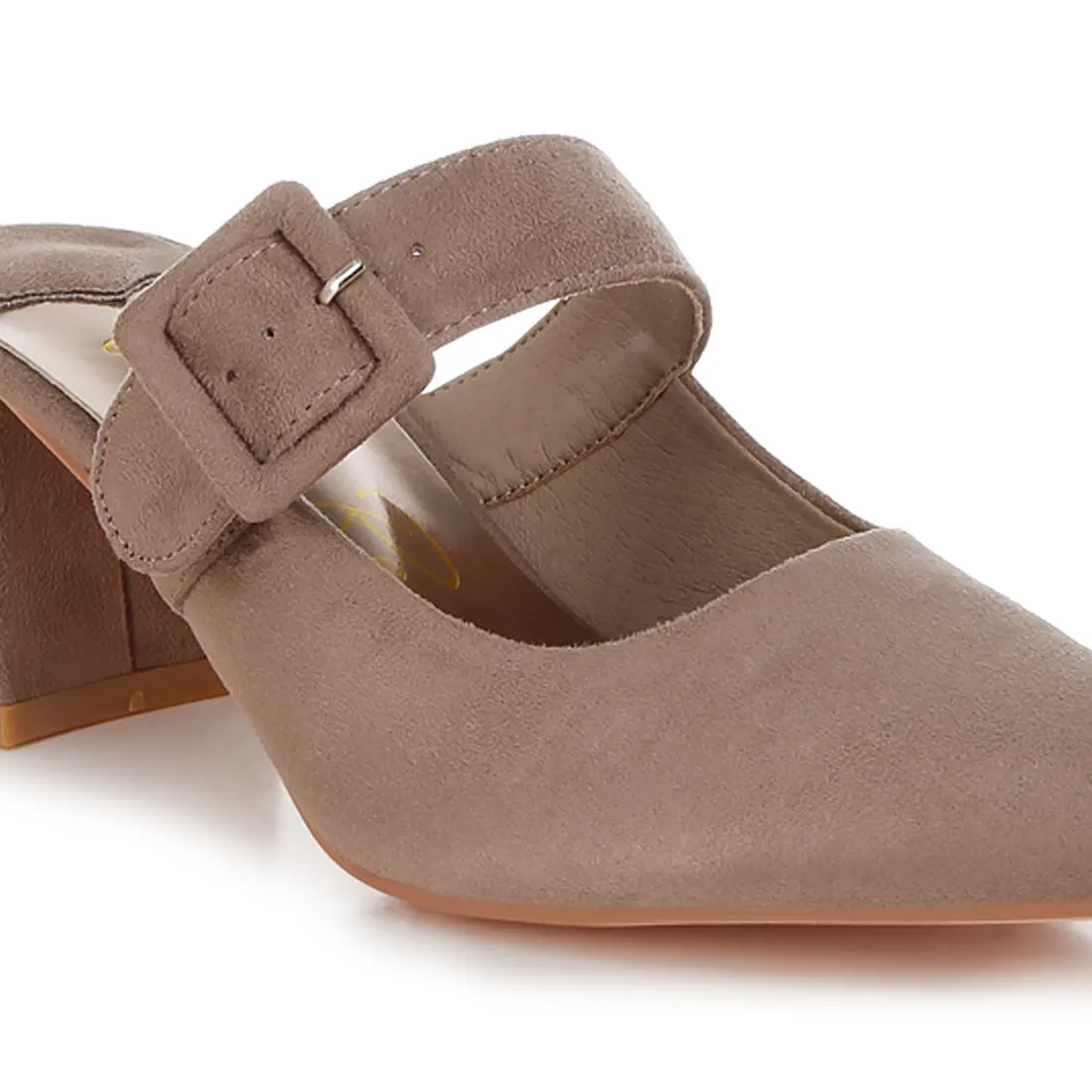 Buckle Strap Detail Microfiber Mules