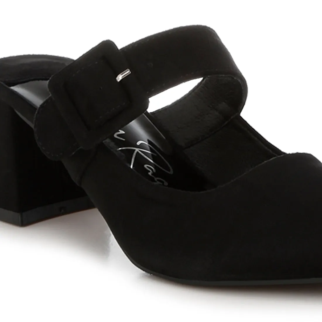 Buckle Strap Detail Microfiber Mules