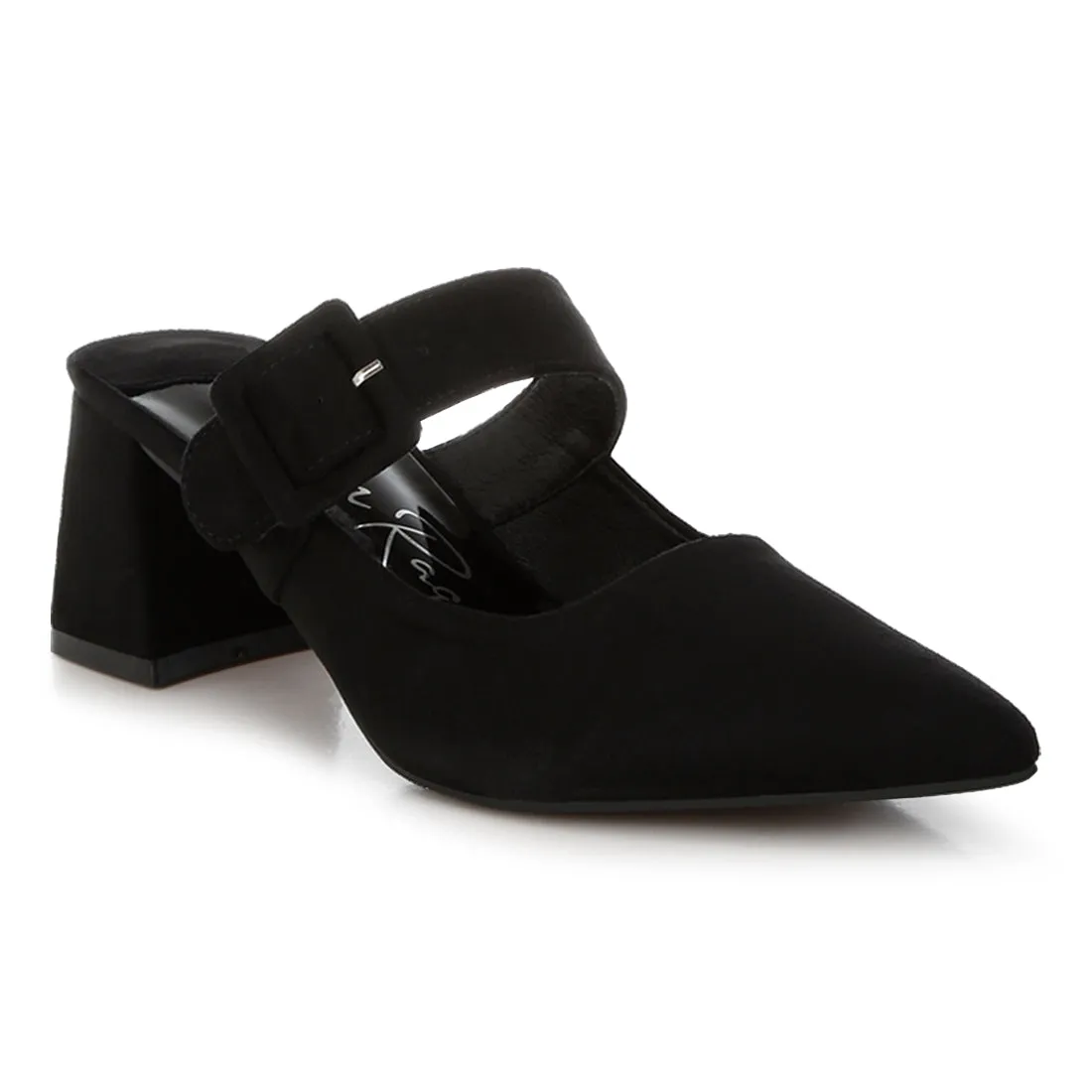 Buckle Strap Detail Microfiber Mules