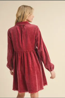 Burgundy Corduroy Baby Doll Dress