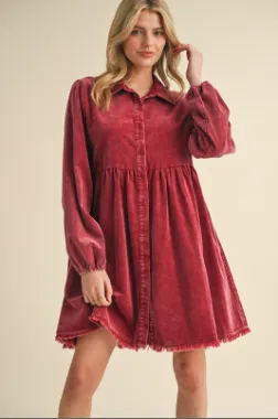 Burgundy Corduroy Baby Doll Dress