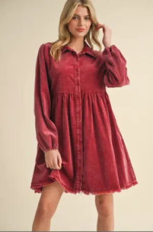 Burgundy Corduroy Baby Doll Dress