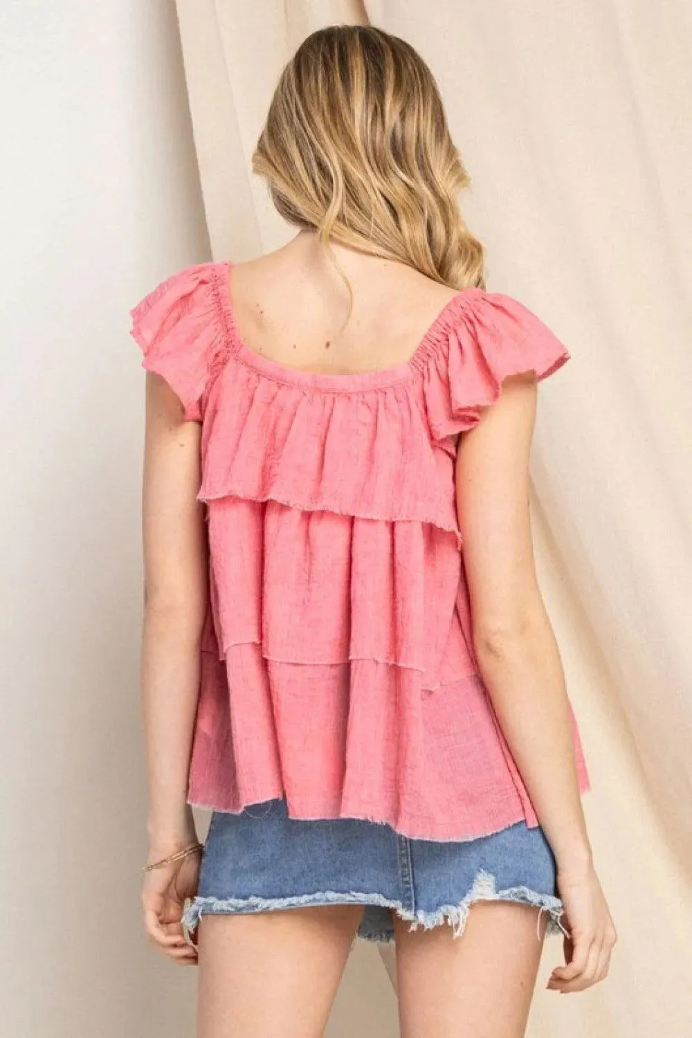 Buttoned Ruffled Top Strawberry