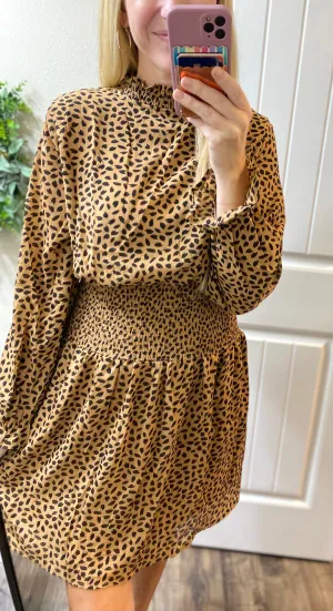 Camel Dot Smocked Dress