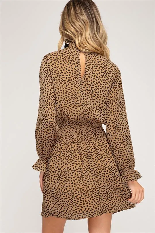 Camel Dot Smocked Dress