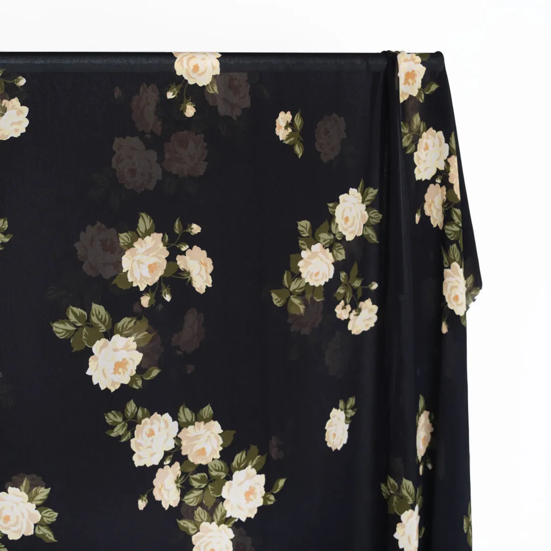 Candlelit Roses Rayon Georgette - Black/Butter