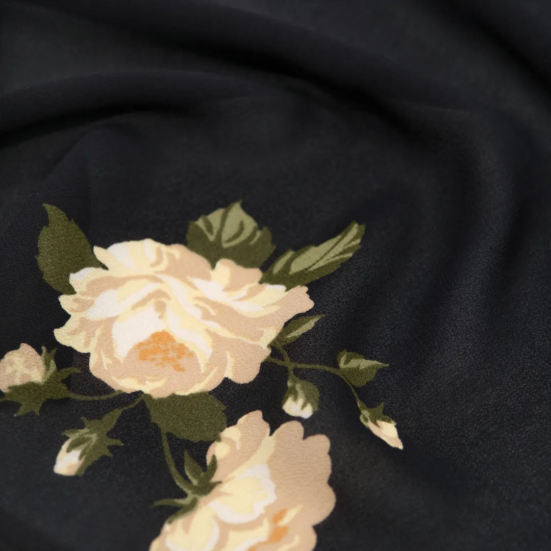 Candlelit Roses Rayon Georgette - Black/Butter