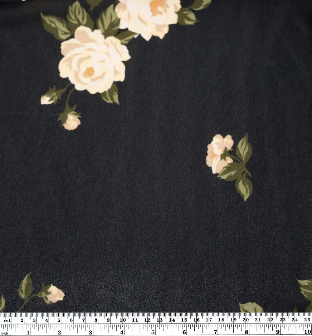 Candlelit Roses Rayon Georgette - Black/Butter