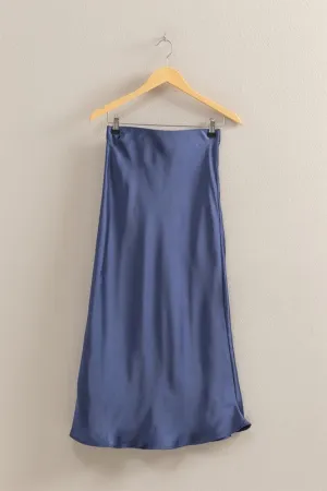 Cara Satin Maxi Skirt- Dusty Indigo