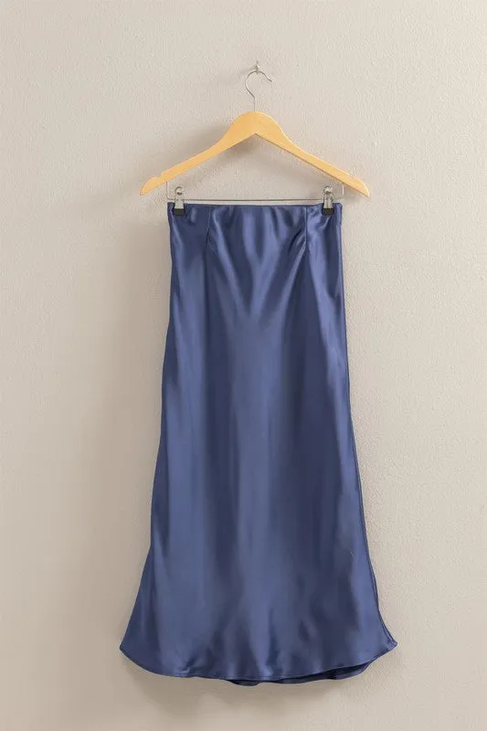 Cara Satin Maxi Skirt- Dusty Indigo