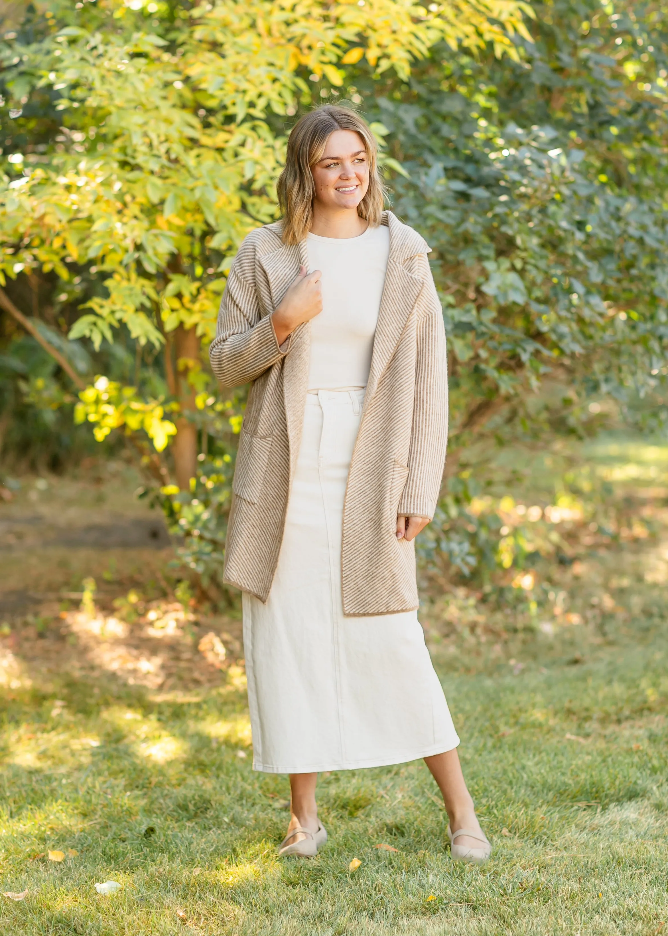 Carmen Striped Knit Lapel Cardigan Coat