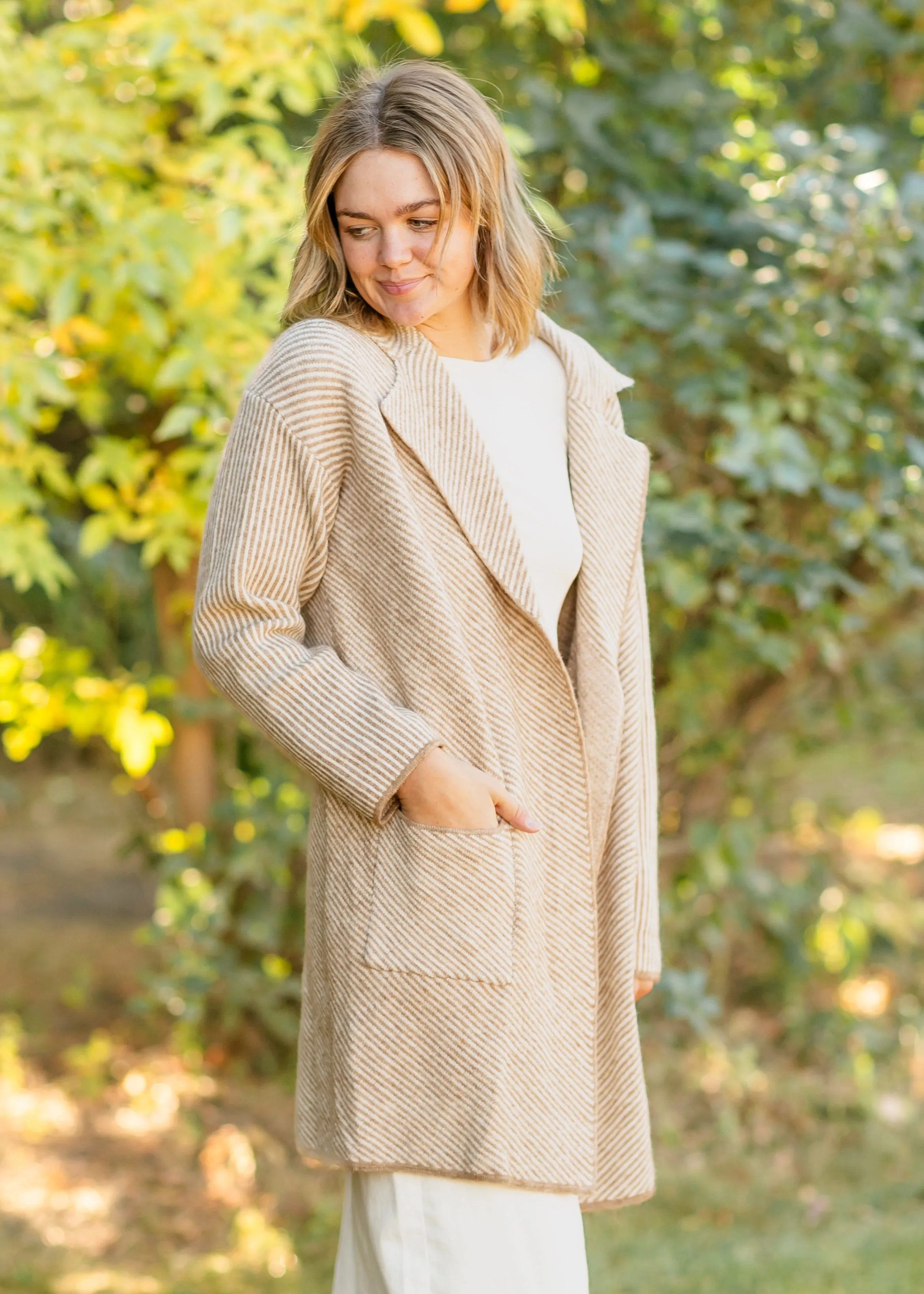 Carmen Striped Knit Lapel Cardigan Coat