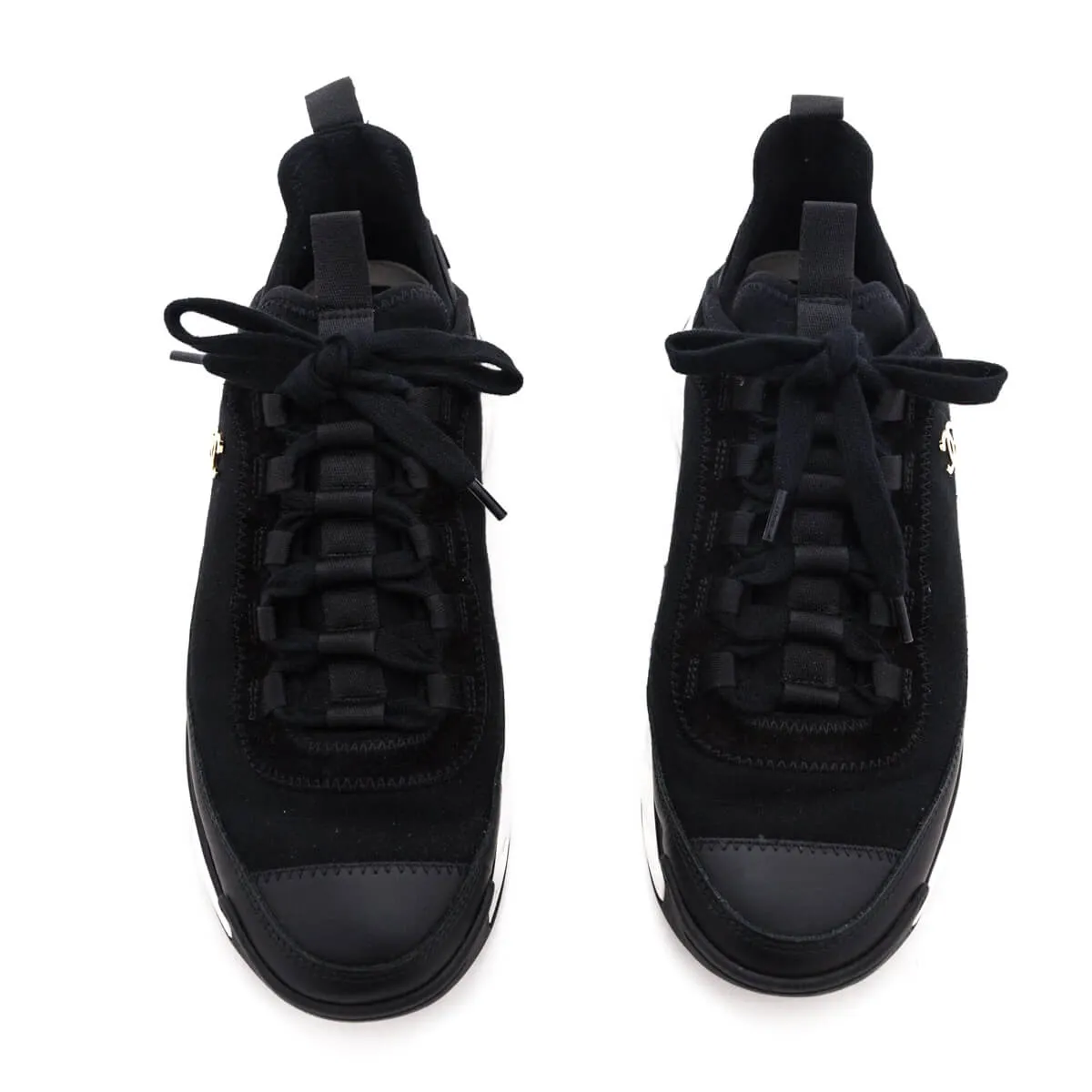Chanel Black Leather & Suede CC Low Top Sneakers Size US 8 | EU 38