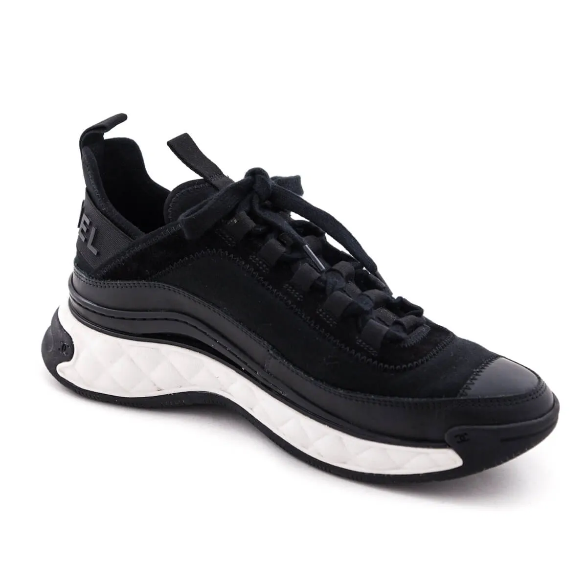 Chanel Black Leather & Suede CC Low Top Sneakers Size US 8 | EU 38