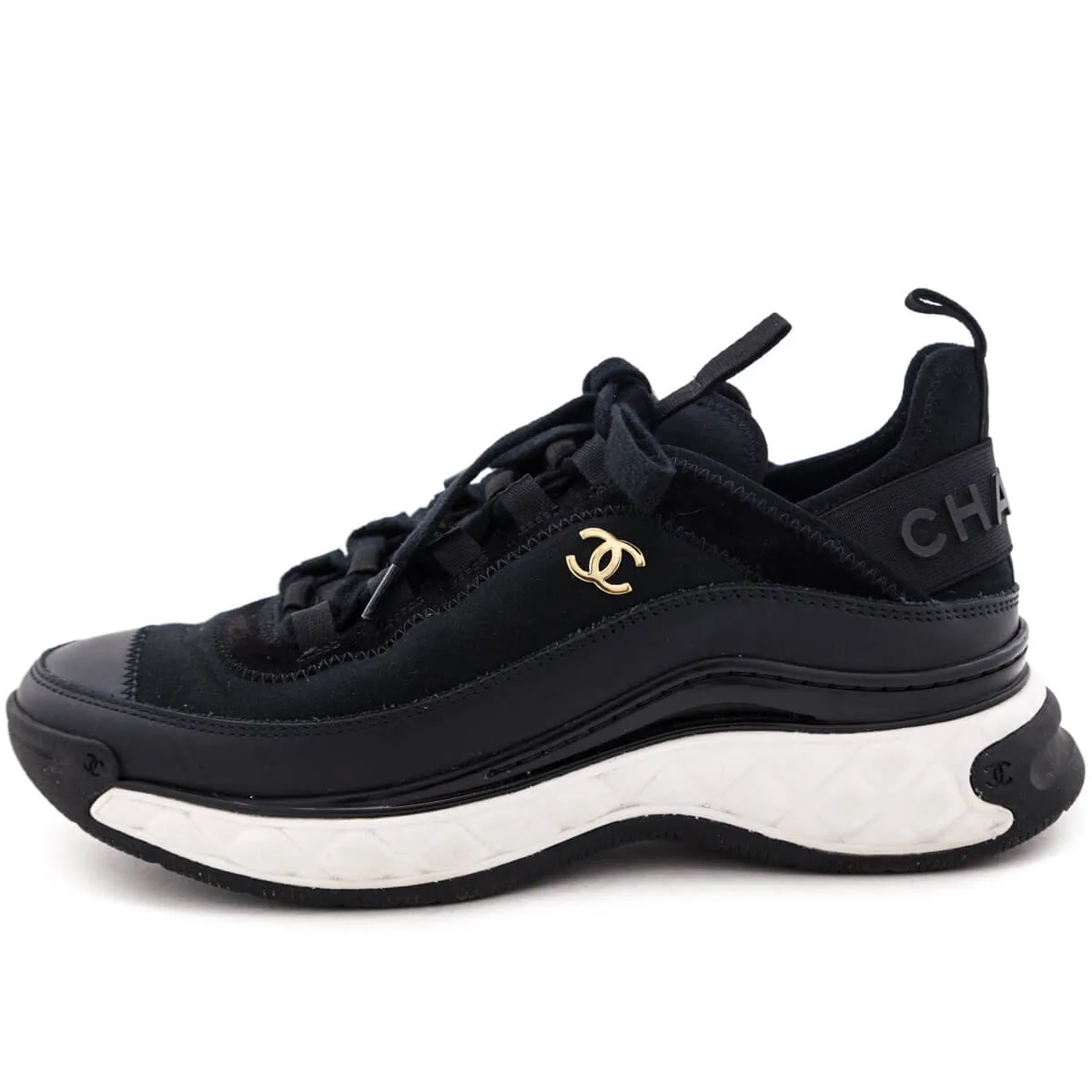 Chanel Black Leather & Suede CC Low Top Sneakers Size US 8 | EU 38