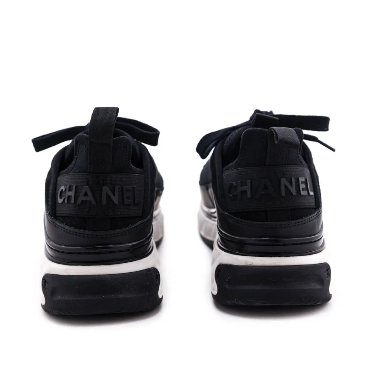 Chanel Black Leather & Suede CC Low Top Sneakers Size US 8 | EU 38