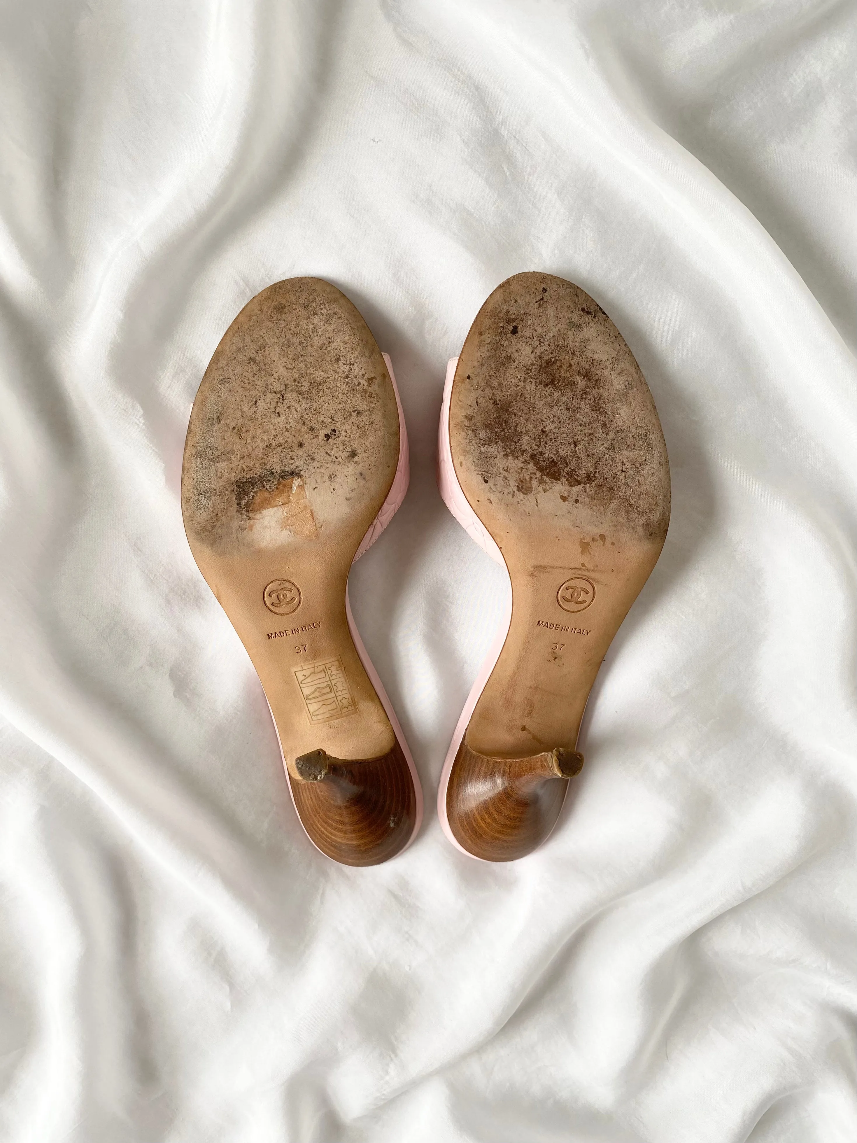 Chanel Pink CC Floral Kitten Mules (6.5)