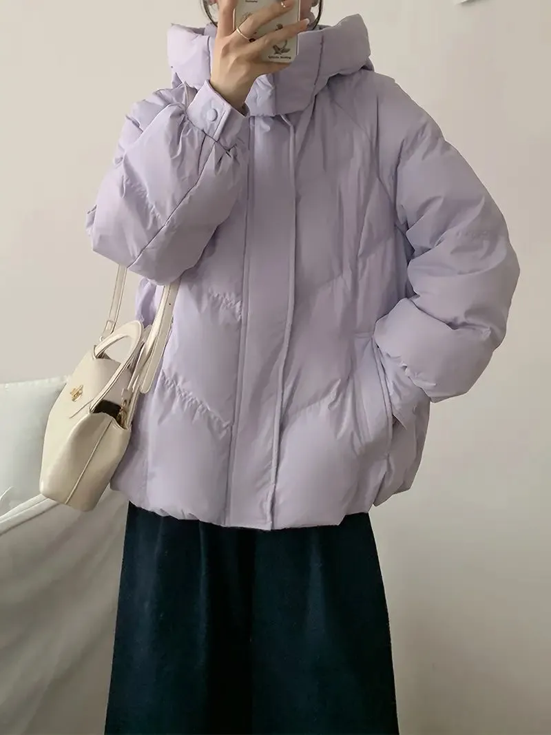 Chic women's winter puffer jacket, long sleeves, solid color, regular fit