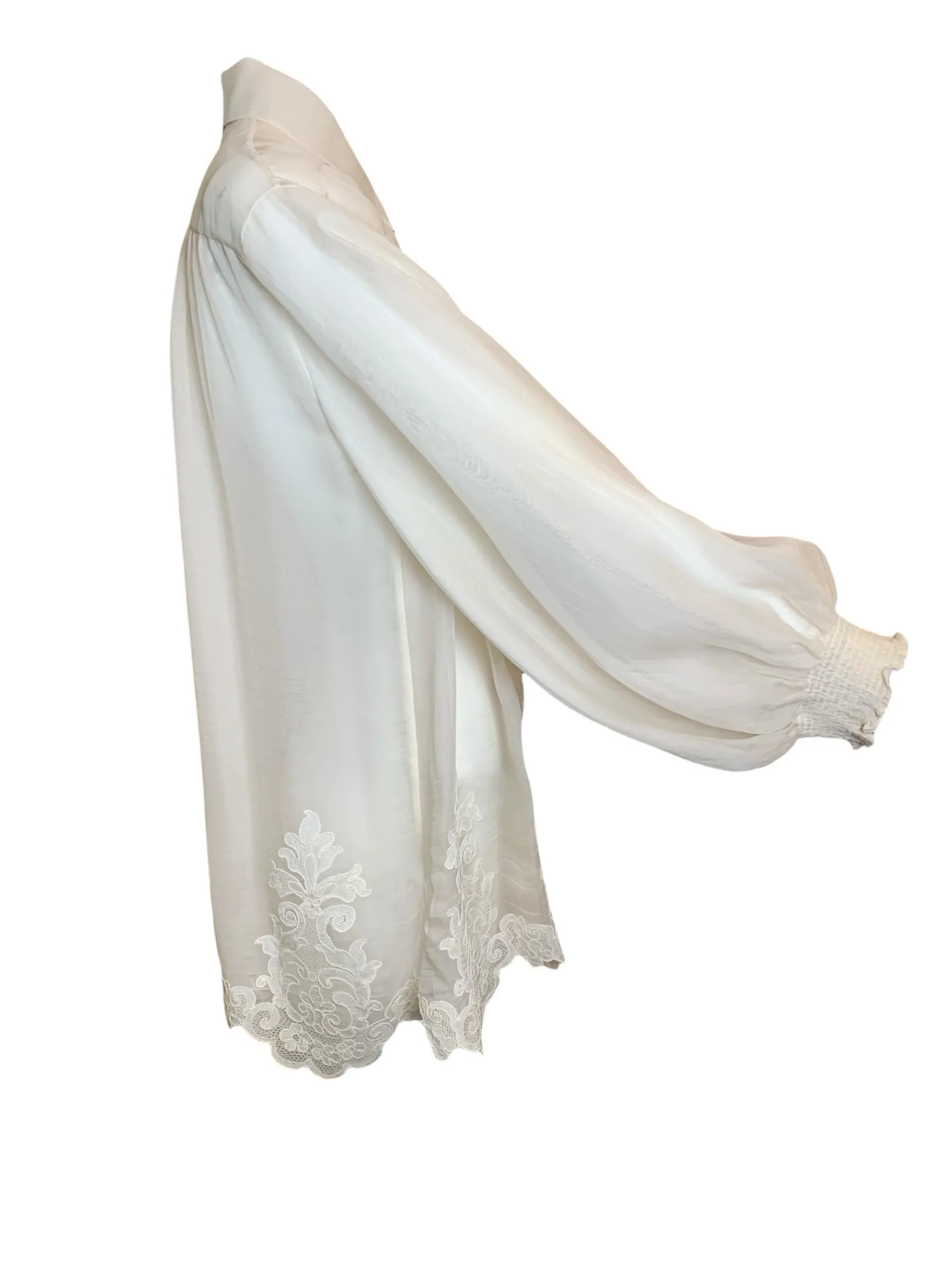 Christian Dior Boutique Cream Silk Organdy Blouse with Guipure Lace Appliques