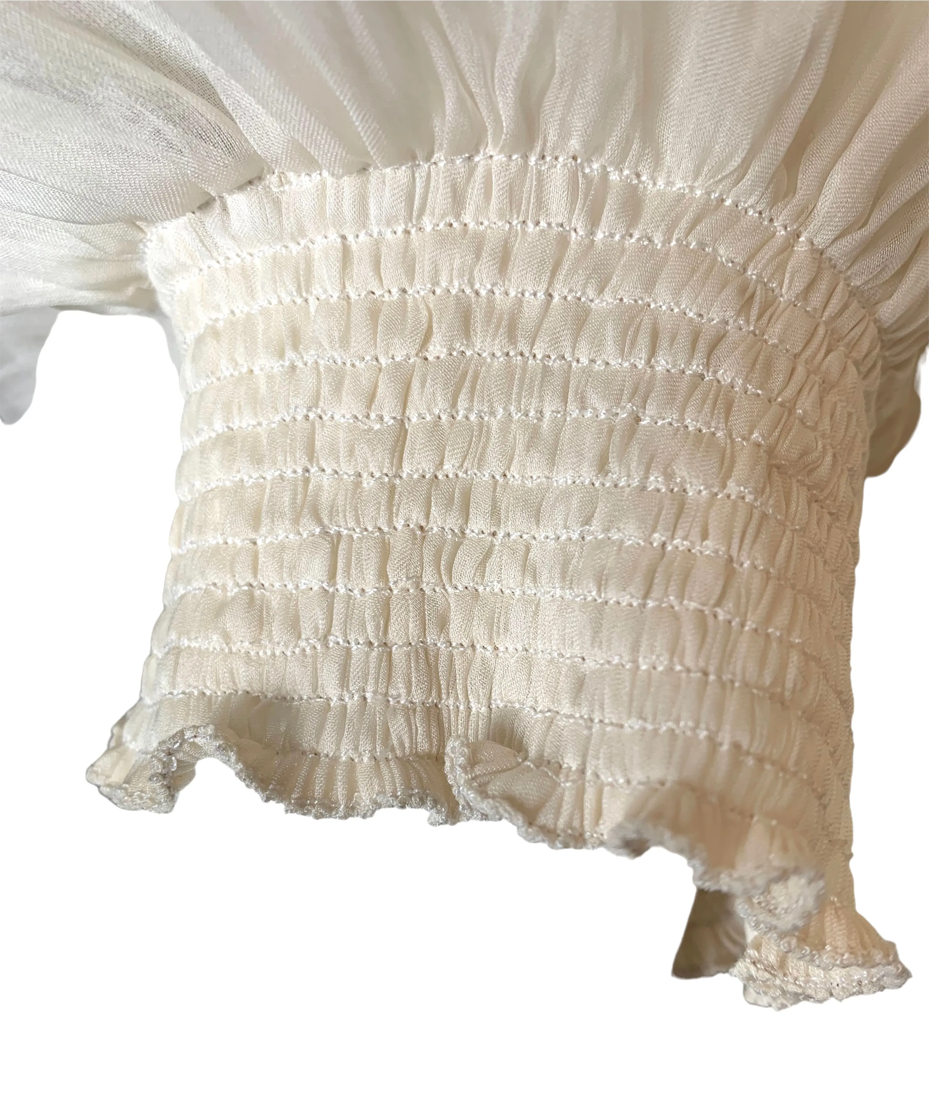 Christian Dior Boutique Cream Silk Organdy Blouse with Guipure Lace Appliques
