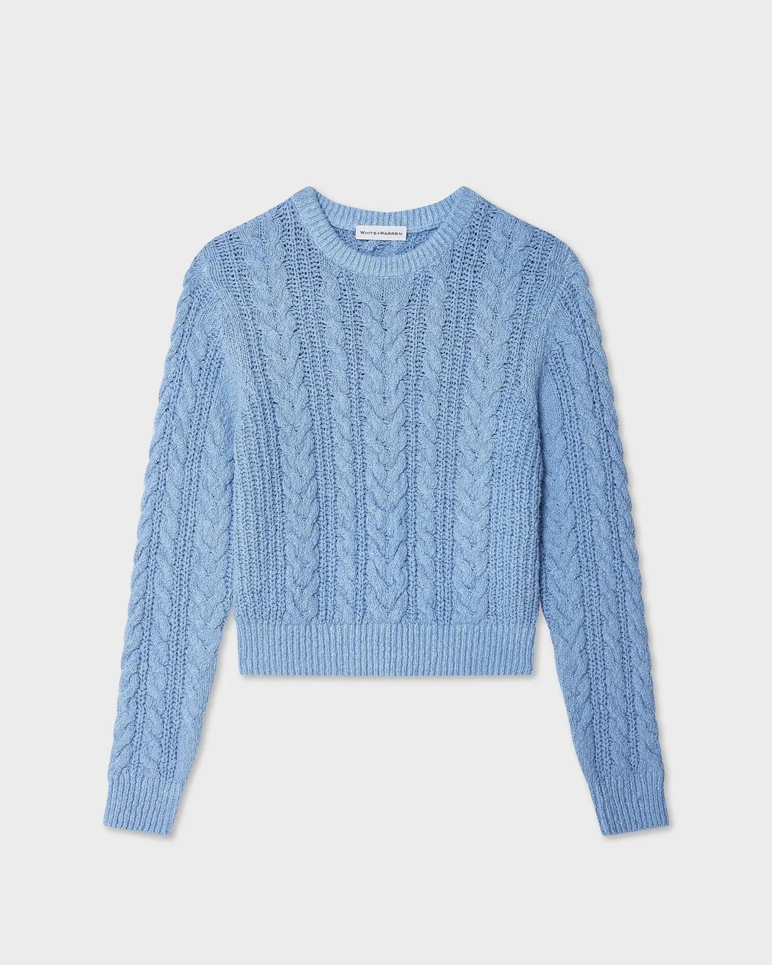 Cotton Slub Cable Crew in Soft Blue