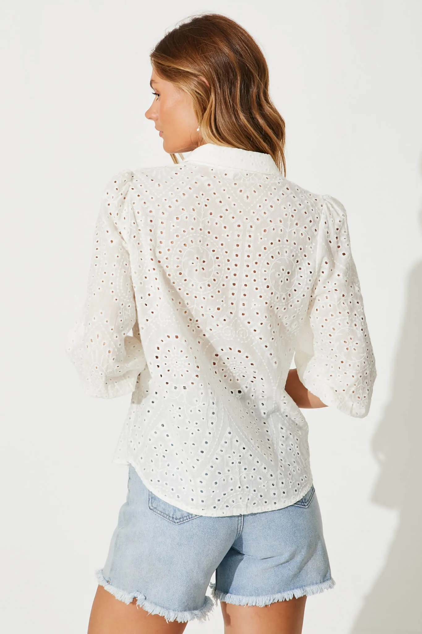 Delight Shirt In White Broderie Linen Blend