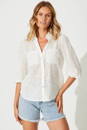Delight Shirt In White Broderie Linen Blend