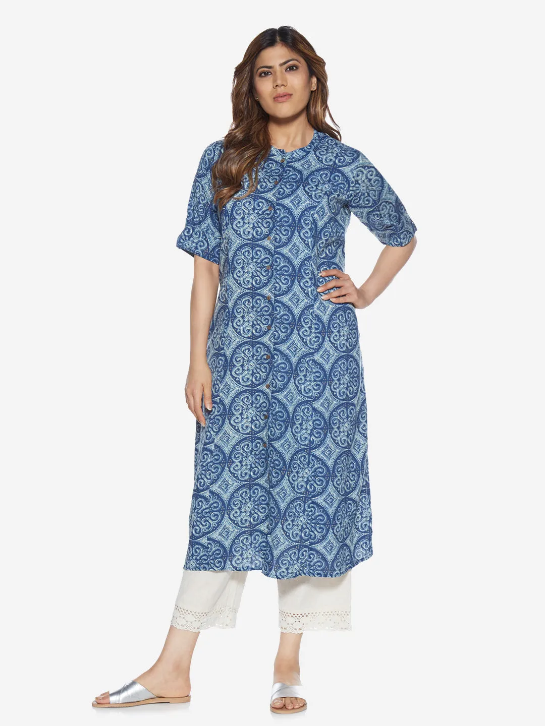 Diza Curve Off-White Cotton Detailed Palazzos