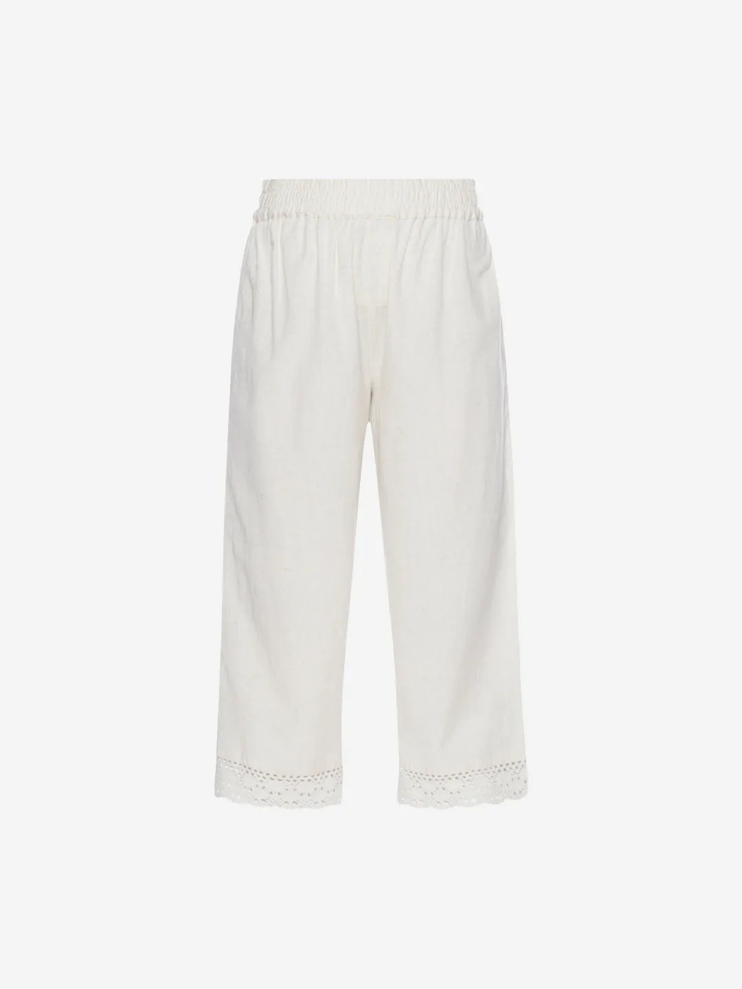 Diza Curve Off-White Cotton Detailed Palazzos