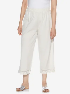 Diza Curve Off-White Cotton Detailed Palazzos