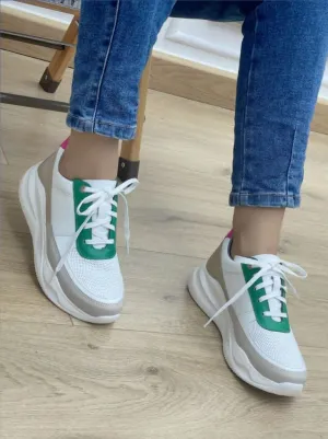 Elegance Luxurious Green and White Sneakers for Women