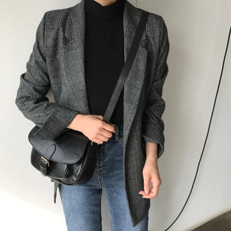 Elegant Plaid Printed Blazer