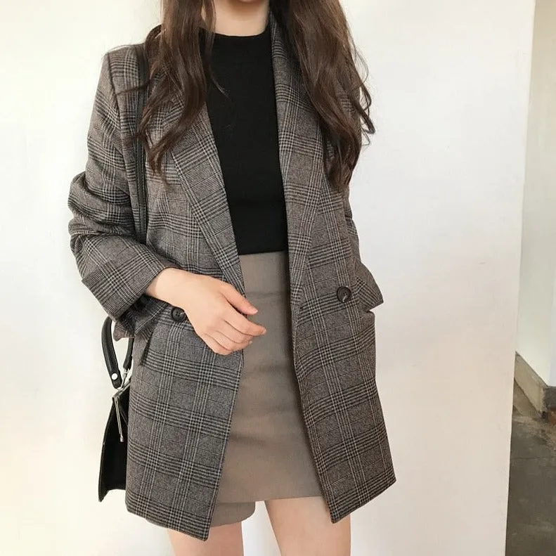 Elegant Plaid Printed Blazer
