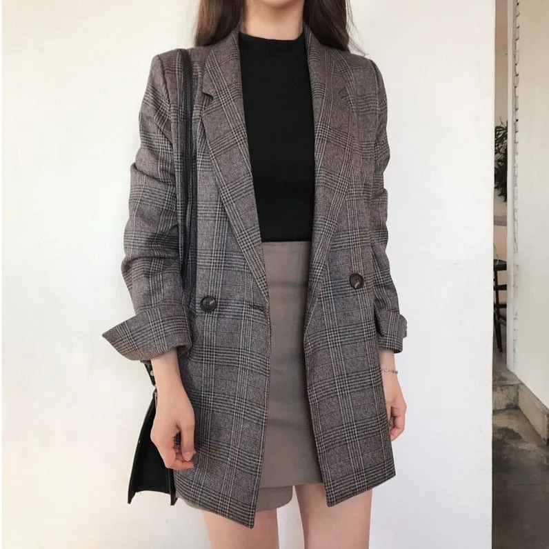 Elegant Plaid Printed Blazer