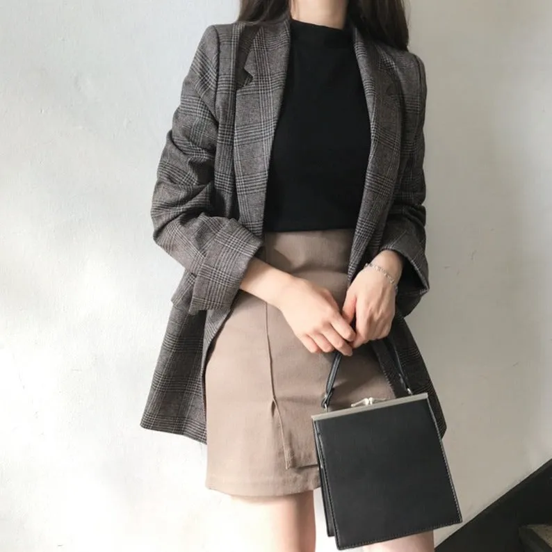 Elegant Plaid Printed Blazer