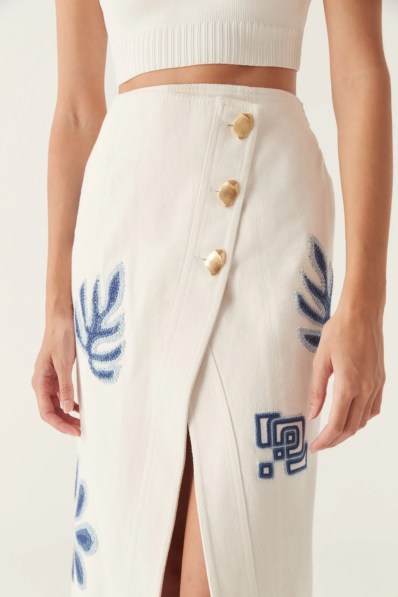 Esprit Embroidered Midi Skirt