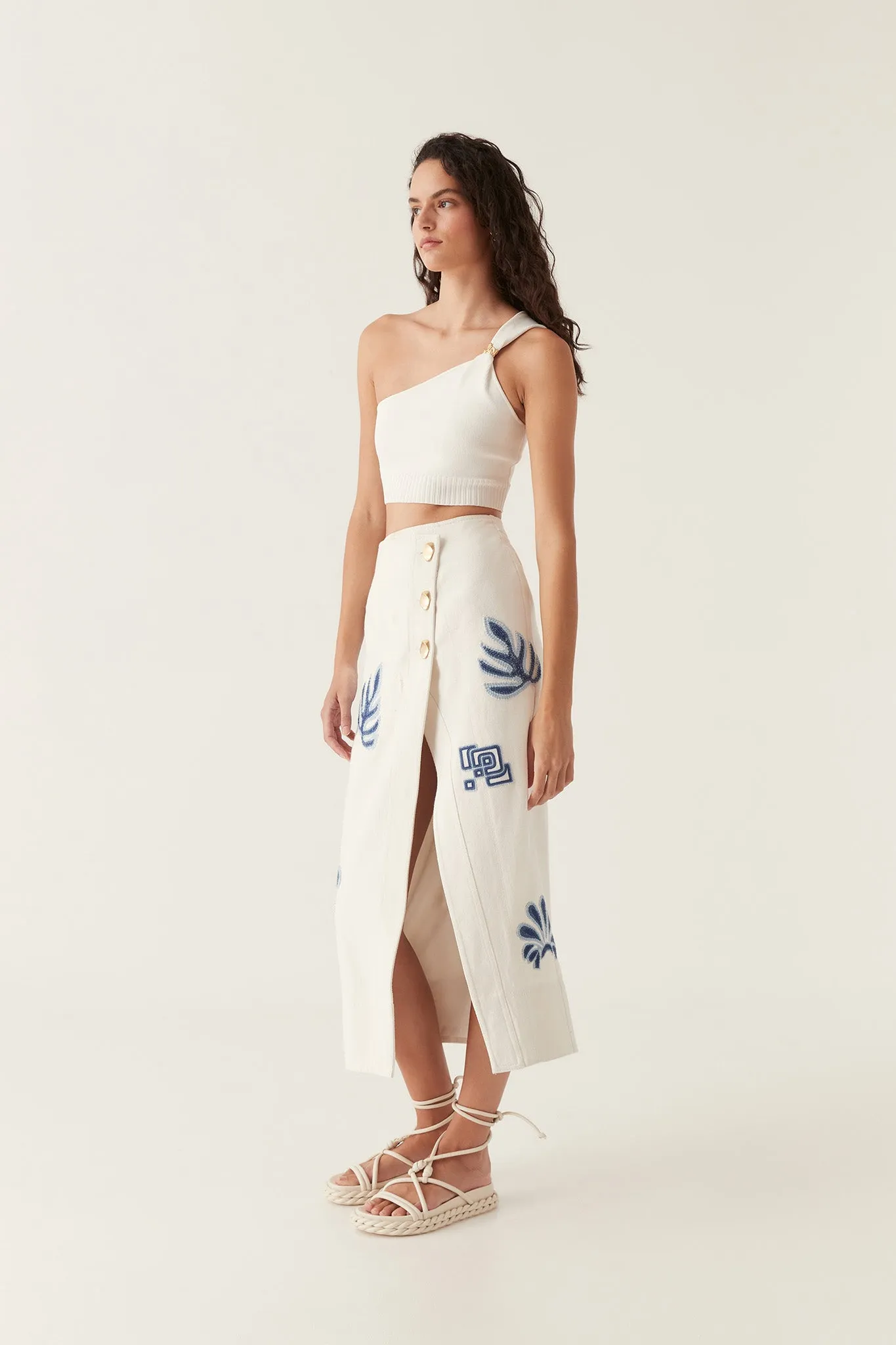 Esprit Embroidered Midi Skirt