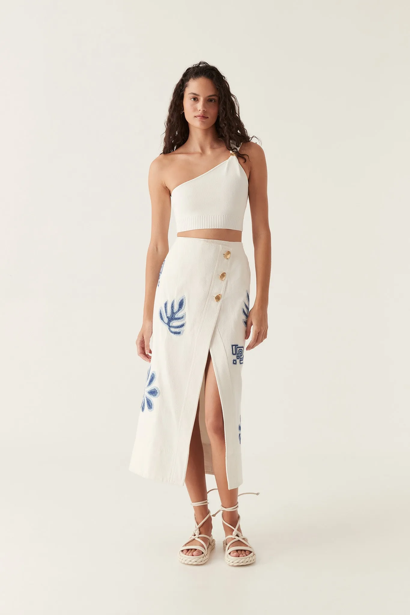 Esprit Embroidered Midi Skirt