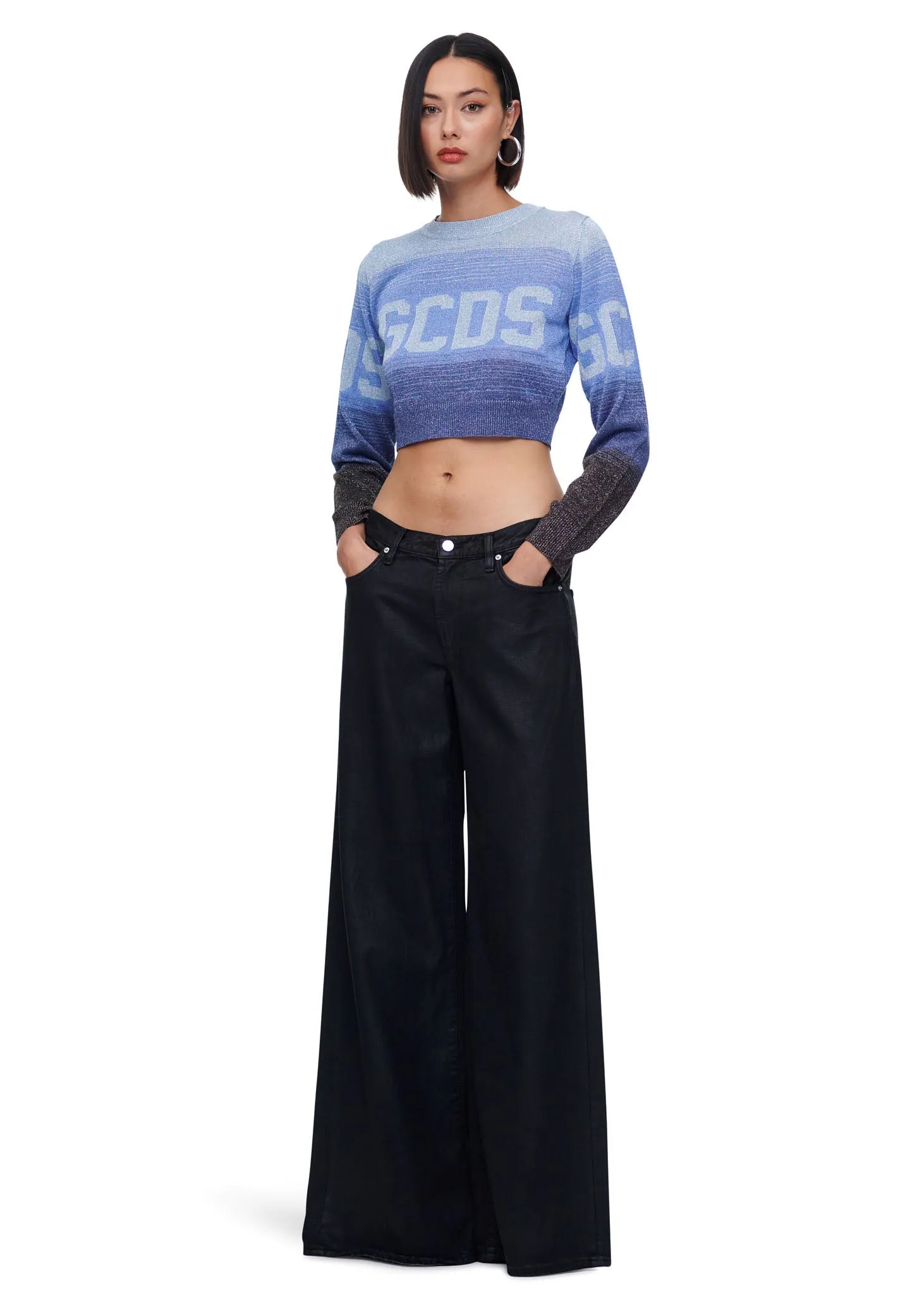 GCDS Wear Lurex Degrade Logo Cropped Sweater