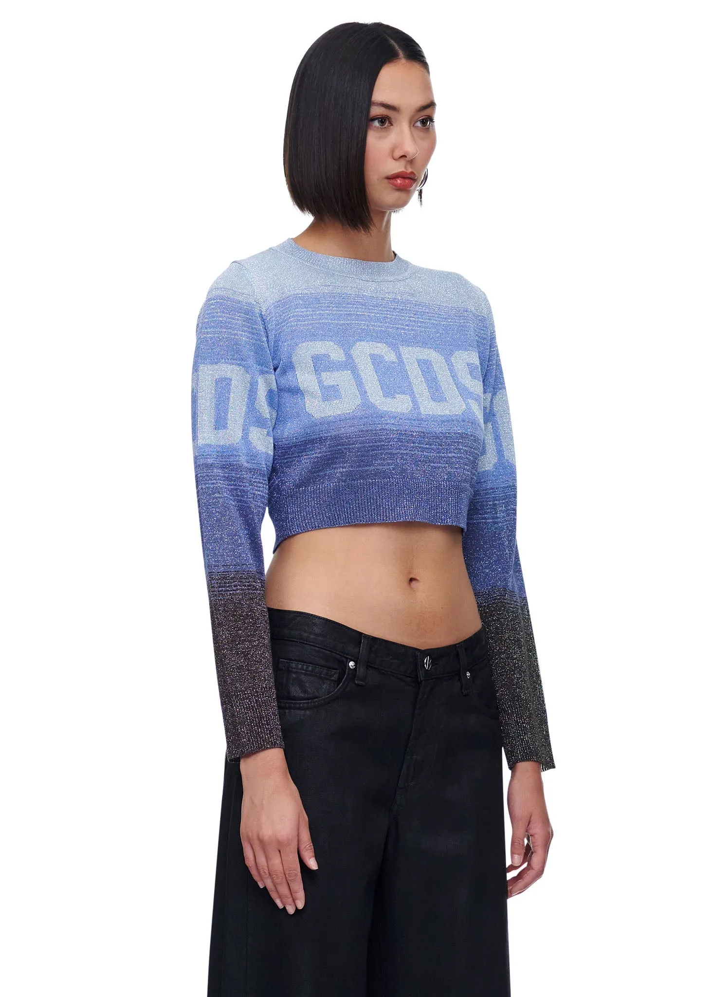 GCDS Wear Lurex Degrade Logo Cropped Sweater