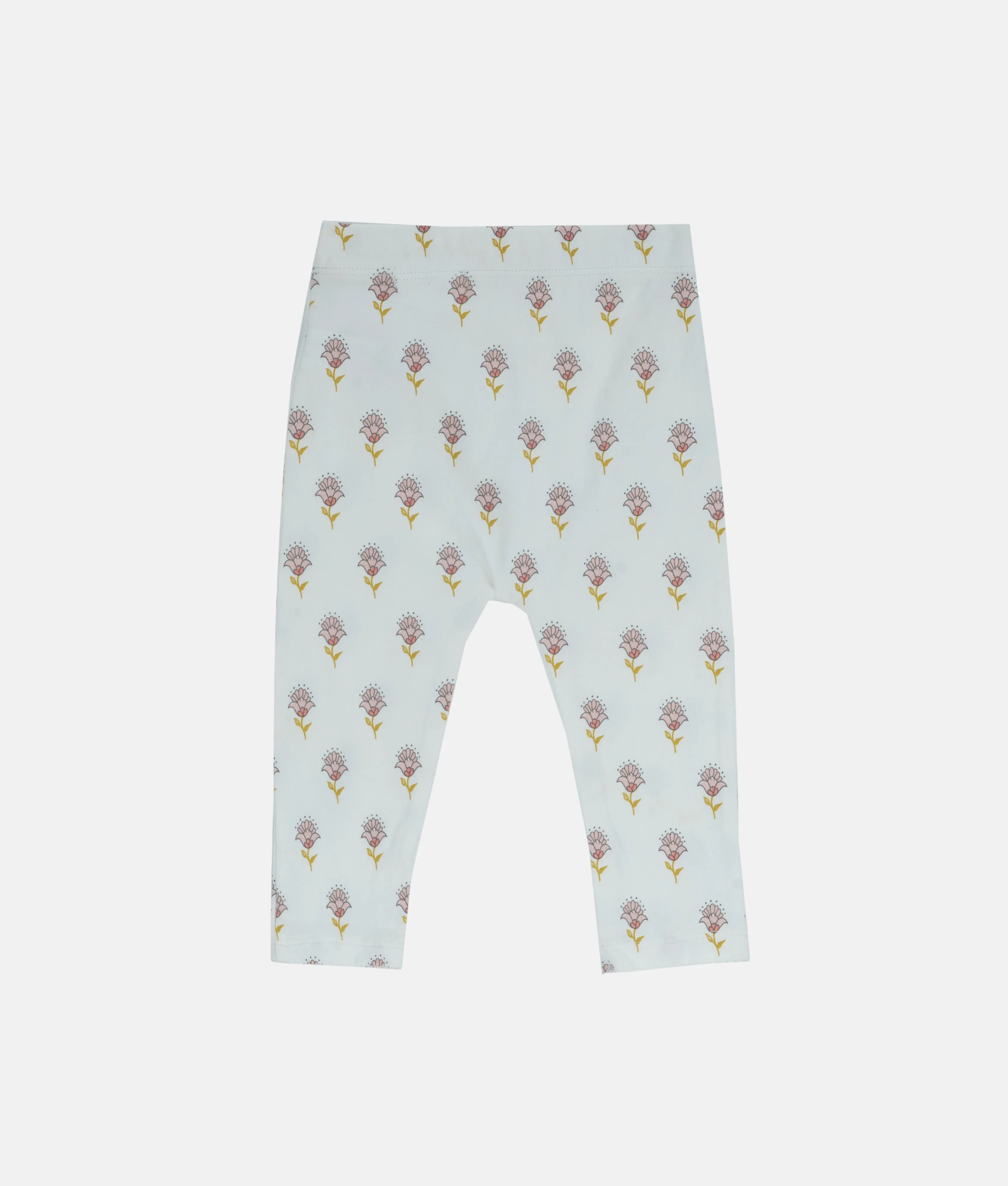 Girls Ivory Beige Floral Print Leggings