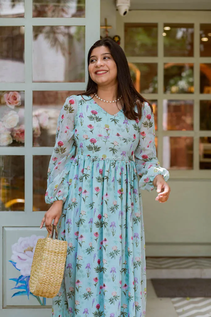 Green Printed Georgette Dress