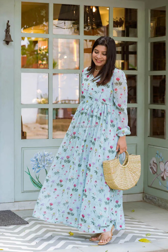 Green Printed Georgette Dress