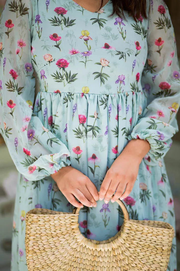 Green Printed Georgette Dress