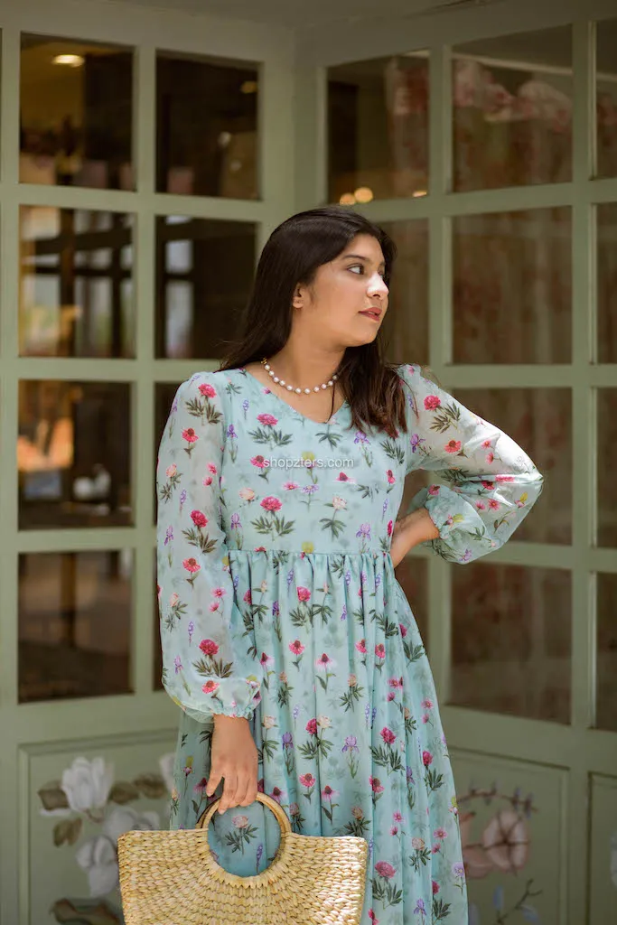 Green Printed Georgette Dress
