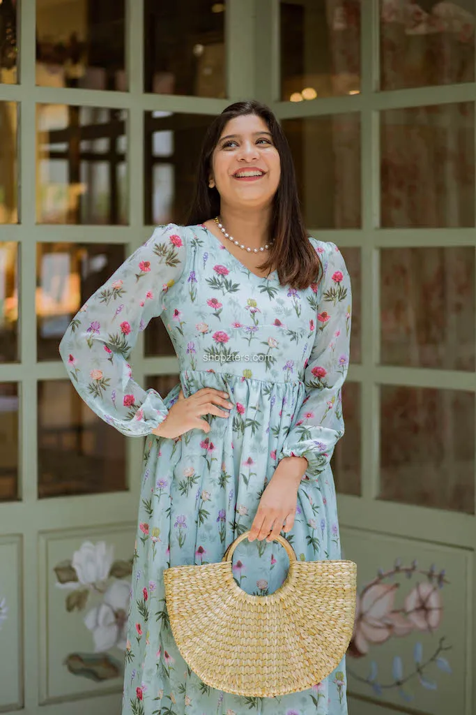 Green Printed Georgette Dress